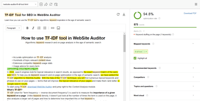 Content Editor lets you edit text on the fly, see the SEO score, and get optimization tips